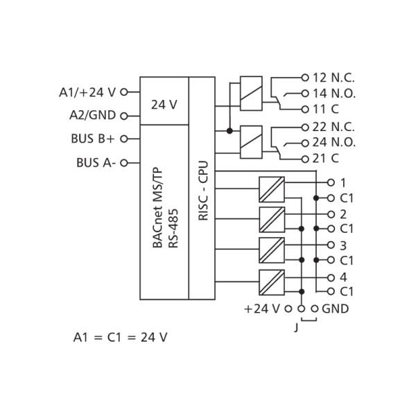 Module BACnet MS/TP avec 4 entrées digitales et 2 sorties relais - BMT-DIO4/2