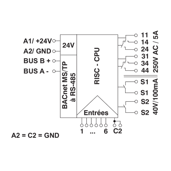 Module BACnet/MSTP avec 6 entrées digitales, 2 sorties relais et 2 sorties transistor - BMT-TP