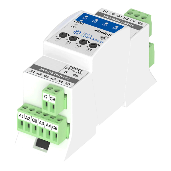 Module entrées-sorties universelles et analogiques Modbus RS485 ou BACnet MSTP - iSMA-B-4U4A-H