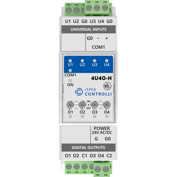 Module entrées-sorties analogiques et digitales Modbus RS485 ou BACnet MSTP - iSMA-B-4U4O-H