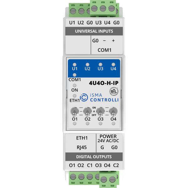 Module entrées-sorties analogiques et digitales Modbus IP ou BACnet IP - iSMA-B-4U4O-H-IP