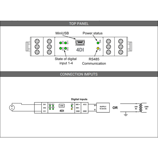 Modules entrées digitales Modbus RS485 - SFAR-1M-4DI