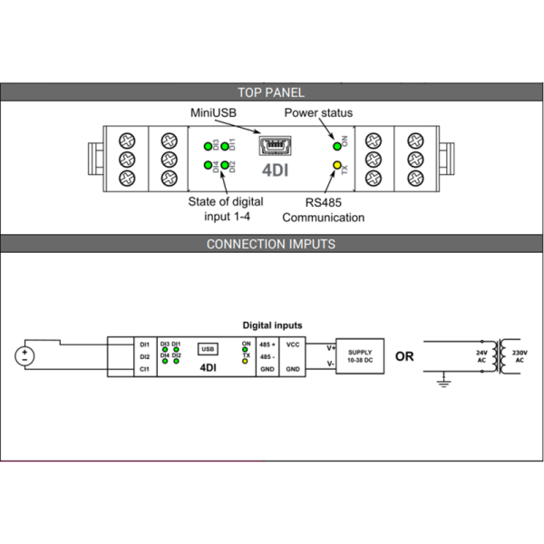 Modules entrées digitales Modbus RS485 - SFAR-1M-4DI-M